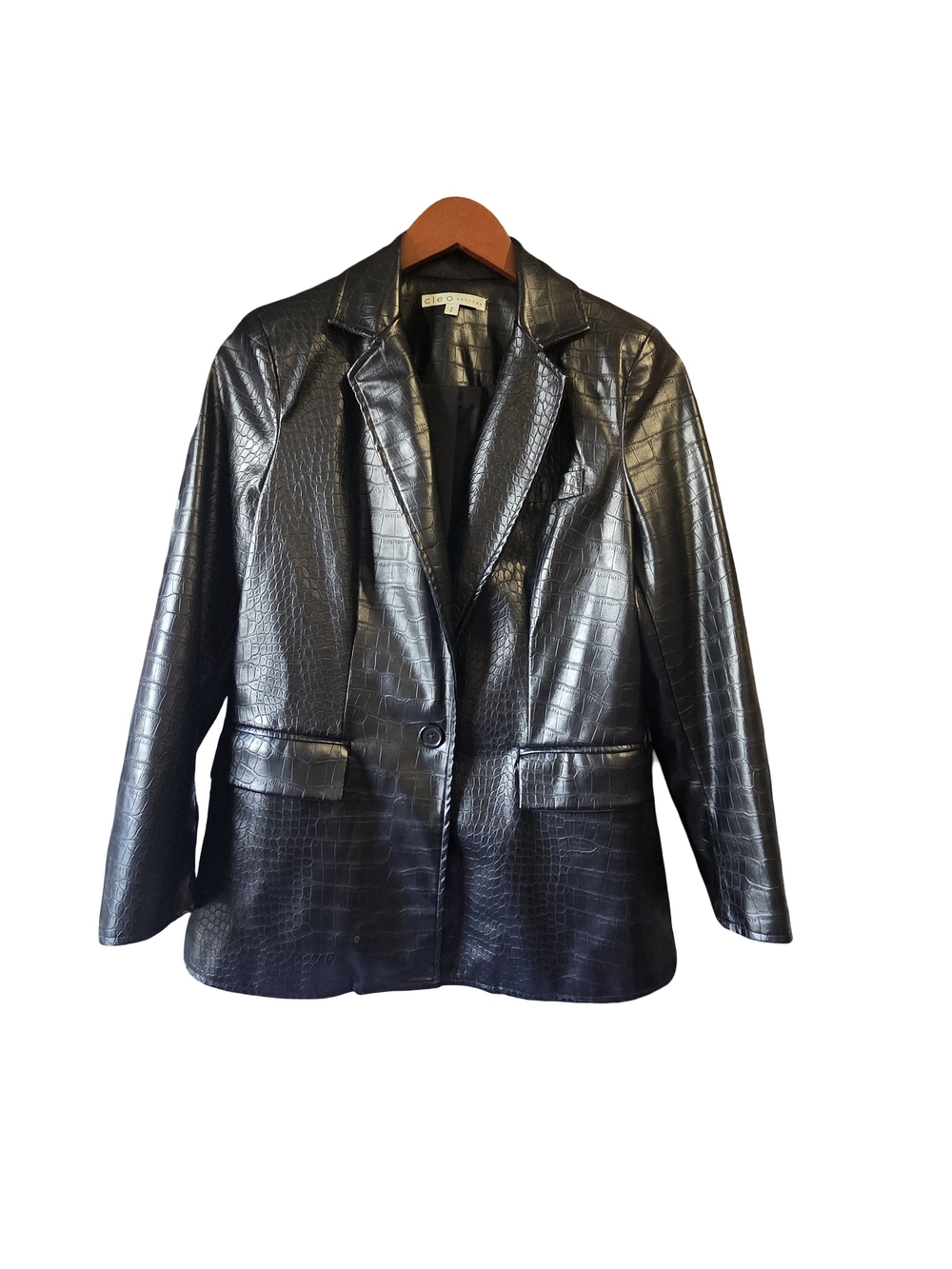 cleo Black Faux Croc Blazer Jacket